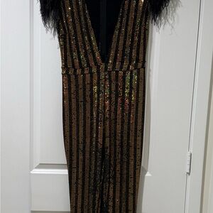 Elegant Black and Gold Sequin Jumpsuit